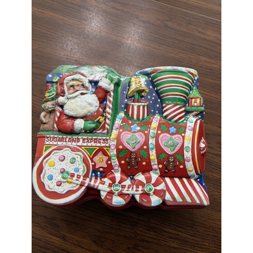 Vintage Sugarland Express 3D Santa Train Plastic Cookie Tin